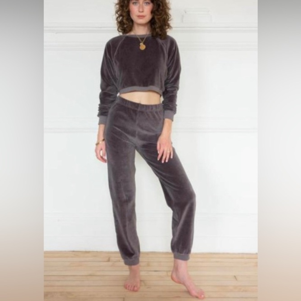 Suzie Kondi steel grey soft cotton velour slim high waist Harem pants